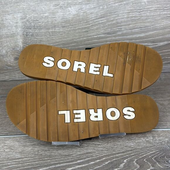 Sorel Ella II Block Women’s Sz 8 Black Leather Slip On Open Toe Slide Sandals - Picture 8 of 11